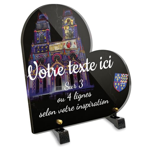 OCAP-FUNERAIRE.COM Plaque funéraire Coeur Personnalisable en plexi Motif Régional Cathédrale Sainte Croix Illuminée, différentes Tailles, épaisseur 6mm, personnalisée sur Plusieurs Lignes 20x20 cm