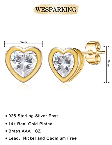 Heart Gold Stud Earrings For Women 14K Gold Plated Gold Cute Earrings Crystal Fake Diamond Dainty Fashion Small Trendy Hypoallergenic Jewelry Gifts For Teen Girls #TOP5