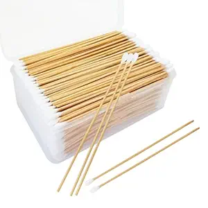 500 Count Round Tip Cotton Swabs, 6-Inch Bamboo Applicators, Lint-Free, for Gentle Makeup, Baby Care, First Aid, Sensitive Electronics Cleaning with Secure Storage Case