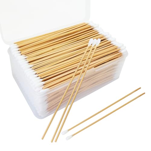 500 Count Round Tip Cotton Swabs, 6-Inch Bamboo Applicators, Lint-Free, for Gentle Makeup, Baby Care, First Aid, Sensitive Electronics Cleaning with Secure Storage Case