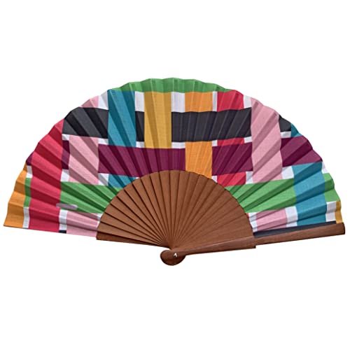 Ventaglio spagnolo Celosía - Legno e cotone - 23 cm - Custodia in yute natural - Accessorio moda - Fatto a mano in Spagna - Eventi e regali - Collezione Geometrie - Tusitala Barcelona