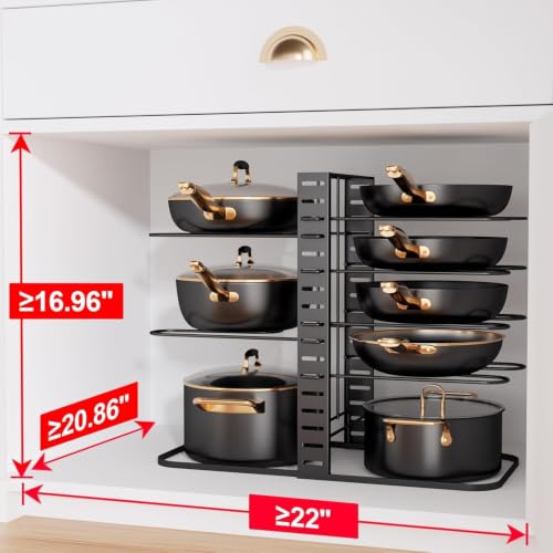 Image of 8-Tier Pots and Pans Organiser Rack for Cabinet, Adjustable Black8-Tier Pots and Pans Organizer Rack for Cabinet, Heavy Duty Adjustable Cookware Storage H (Upgraded)
