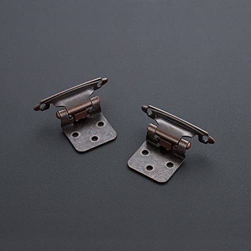 Image of Ravinte 20 Pack (10 Pairs) 1 /2 inch Overlay Cabinet Hinges, Self-Closing Semi-Concealed Face Mount, Antique Copper Decorative Hardware with Door Bumpers for Kitchen & Cupboard Doors