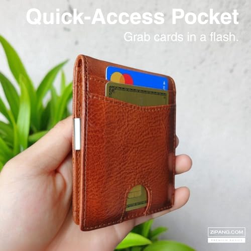 Money Clip Leather Wallet - RFID-Blocking Slim Minimalist Bifold Card Holder with ID Window, Birthday Gift for Men (Stealth Blue)4