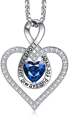 REDBEE 925 Sterling Silver Necklace for Women Girls Heart Necklace for Girls Heart Necklace for Mom Heart Necklace for Wife Heart Necklace for Daughter Girlfriend Anniversary Christmas Personalized Necklaces(Silver-Sept-Sapphire)