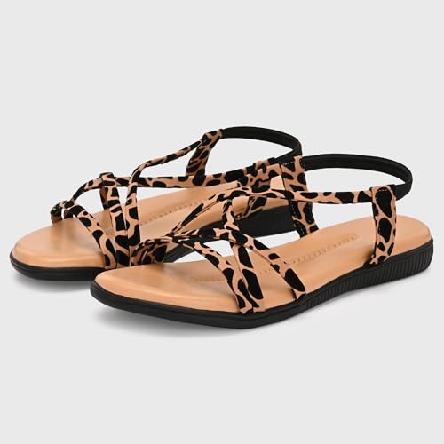 Image of Centrino Women's Sandals | Trendy Stylish Slip-On Open Toe Sandals for Ladies | Animal Print Cross Strap Comfortable Casual Flip-Flop Sandals | Lightweight and Durable Fashion Footwear(9328)