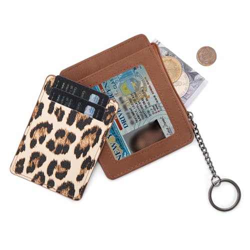 Image of Montana West X Wrangler Small Womens Wallet Slim Credit Card Holder Minimalist Brown Keychain Wallet with ID Window and Detachable Leopard Print Card Organizers