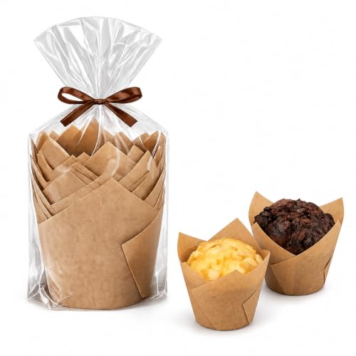 Image of Baking Paper Cupcake Mould - Unbleached Greaseproof Cupcake Paper Cups for Kitchen, Bakery, Cakes, Parties - Ideal for Baking and Serving Delights (100 Packs)