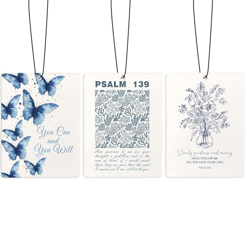 Image of Christian Car Air Freshener, Floral Butterfly Bible Verses Air Freshener Hanging 3 Pcs for Cars Closet Drawer or Books, Religious Christian God Car Accessories Mirror Decor for Women