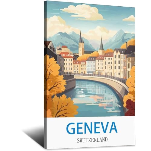 Impression sur toile Genève Suisse vintage LNBIAND 20x30 cm pour décoration murale rétro