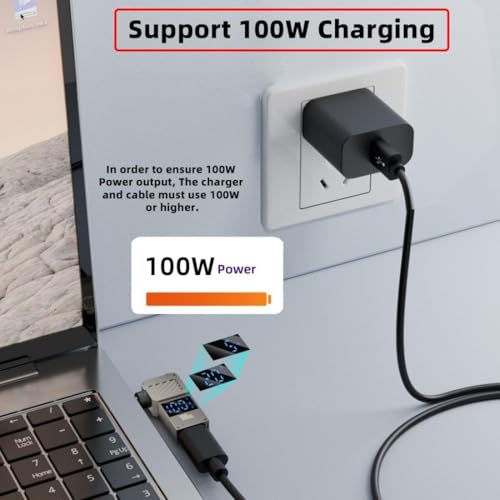 Image of ETZIN USB C to DC Adapter,USB C Female to DC 6.5x4.4mm Barrel Jack Plug PD 100W Laptop Fast Charging Adapter with Wattage Display (6.5x4.4mm)