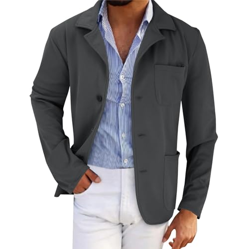 Men's Casual Textured Shirt Jacket Long Sleeve Twill Button Down Overshirt Lightweight Wrinkle-Free British Style Blazer Shacket with Pockets Dark Gray