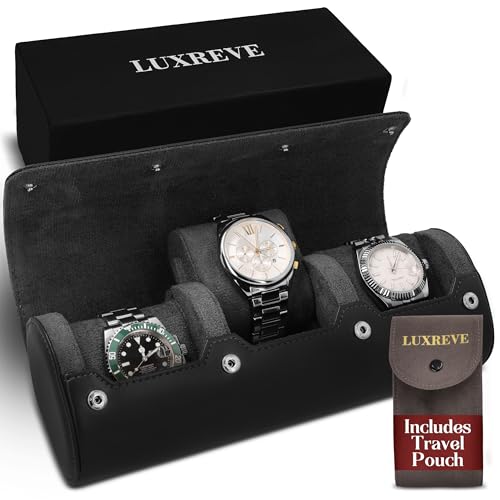 Image of Luxury Father's Gift, Travel Watch Case 3 Slots, Bonus Pouch Included, Portable Organizer, PU Leather Watch Roll, Home Storage, Angled Easy-Removal Cushions, Scratch-Resistant Padded Velvet Lining
