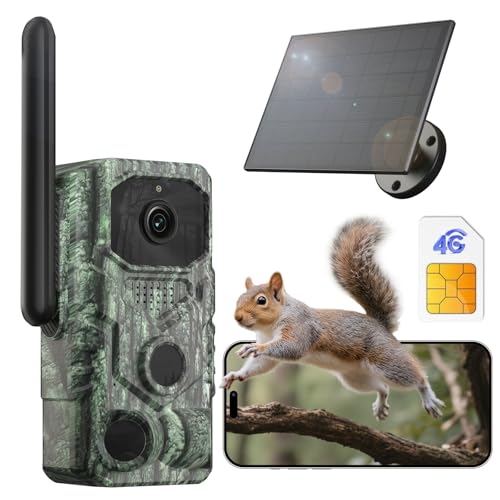 XEGA 4G【Rilevamento PIR 3】Fotocamera da Caccia con SIM e App,2K Fototrappola Solare Senza WiFi,Visione Notturna...