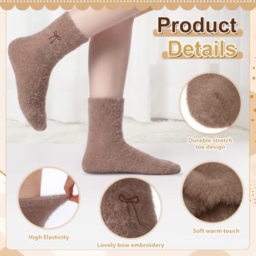 Chicingyou Women's Bow Fuzzy Socks Winter Warm Soft Slipper Socks Coquette... - Image 4