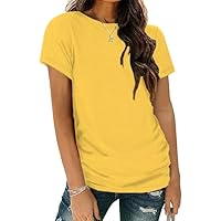 Cuptacc Tshirt Femme Top Femme Chic Et Élégant Ete Mode Haut Basique Col Rond Jaune XXL 50-52