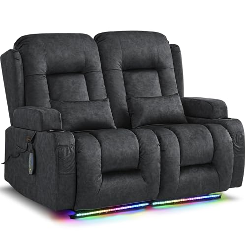 Image of URRED Power Loveseat Recliner Sofa with Massage and Heat, Wall Hugger Reclining Loveseat, RV Couch Home Theater Seating with LED Lights for Living Room (Dark Grey, 54 inch - 2 Seats)