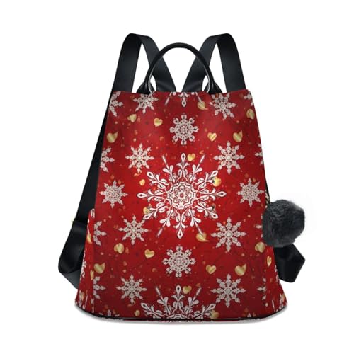 Sac à dos de Noël rouge fermeture dos antivol au motif flocon blanc