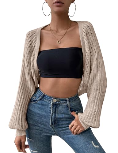 Image of Womens Crochet Cropped Cardigan Sweaters Open Front Lightweight Summer Long Sleeve Knit Bolero Shrug for Dress