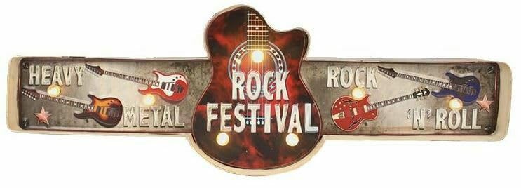 Placa de pared de metal vintage 3D LED Music Rock Guitarra Music Logo Sign Man Cave Wall Plate
