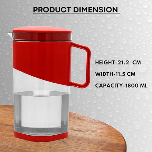 Image of Signamio 1800 ML Water Jug - Elegant Jug for Water and Juice Serving, Ideal Water Jugs for Dining Table - 1800 ML Capacity, Durable and Stylish Design for Home and Office Use-Red