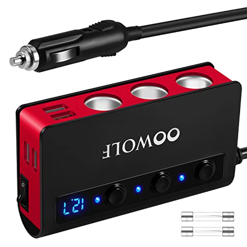 OOWOLF 3 Prises Multiprise Allume Cigare + 4 Ports USB Chargeur de Voiture QC3.0 Charge Rapide 180W 12V/24V 3.6A Affichage LED pour Toutes Les Voitures Smartphone,GPS.