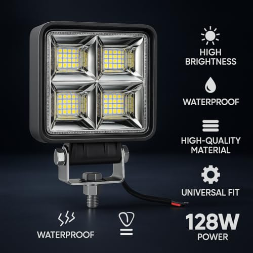 Image of AUTOPOWERZ 64 LED 128W Fog Lamp | Square Flood Driving Light | 12V-80V DC White Beam | Universal for Car, Off-Road Truck, Jeep, SUV, ATV, UTV | Durable Waterproof Lamp | 1 Pack