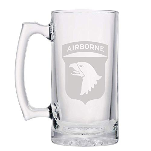101st Airborne Division US Army Insignia Shoulder Sleeve SSI Patch Etched Stein Glass 16oz. Mug