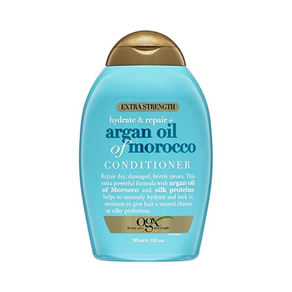 OGX Extra Strength Hydrate & Repair + Argan Oil of Morocco Conditioner for Dry, Damaged Hair, Cold-Pressed Argan Oil to Moisturize Hair, Paraben-Free, Sulfate-Free Surfactants, 13 Fl Oz