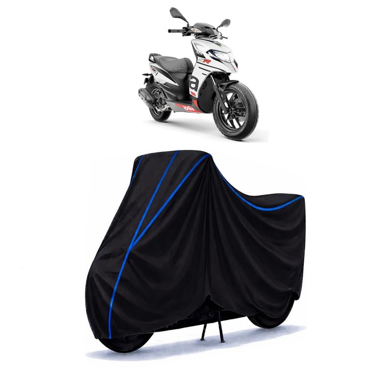 Image of Scooty Cover Water Resistant for SR 124 cc | Universal Scooter & Bike Cover | Heavy Duty UV Dust, Rain & Scratch Protection | Elastic Fit All Weather Indoor Outdoor | Black with Blue Piping