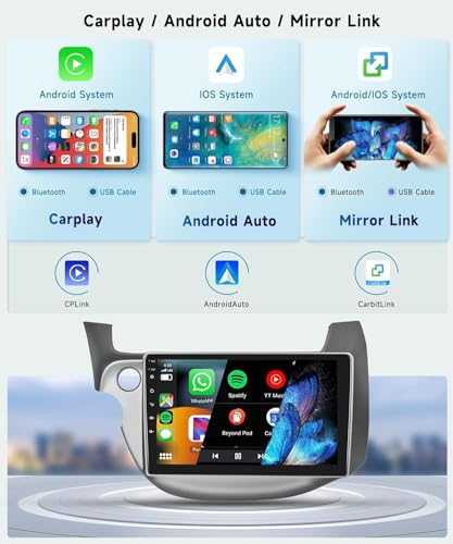 Image of 8-Core 4+64G Android Car Stereo for Honda Fit 2008-2013 with Wireless Carplay 10.1 inch Touchscreen Car Radio with GPS Navigation, WiFi, Android Auto, DSP, FM /RDS Radio, Bluetooth 5.0, Backup Camera