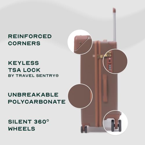Image of Assembly Vintage 28 Inch (75 cm) Large Check-in Trolley Bag Hard Shell Polycarbonate Suitcase Retro Classic Design with TSA Lock 8 Spinner Wheels Brown