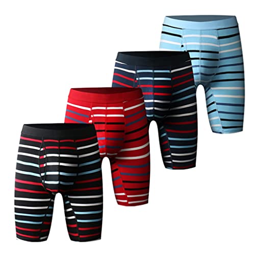 VIDI Fashion Stripe Sporting Boxer Shorts Men's Long Leg Printing Underwear Big U Convex Pouch Underpants Breathable