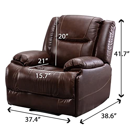Anjhome Genuine Leather Recliner, Manual Overstuffed Reclining Chair With Comfy Back And Arms Single Sofa For Living Room #TOP1