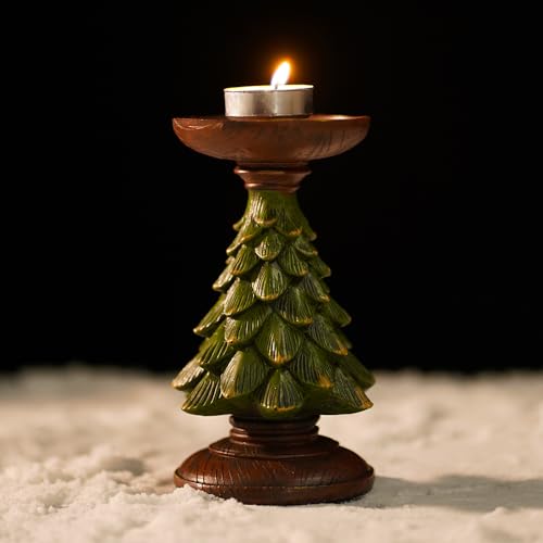 Portacandele natalizio in resina, centrotavola per albero di Natale, decorazione per matrimoni, tavolo da pranzo, regalo 2023 2024, set per Capodanno, lussuoso nordico (portacandele verde con albero