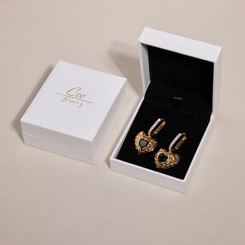 Unique Black Heart Pendant 18k Gold Plated Cubic Zirconia Hoop Earrings for Women. 6