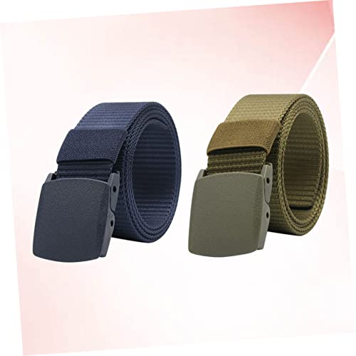 2pcs Men Canvas Waist Belt Outdoor Casual Belt Plastic Buckle Adjustable Webbing Tactical Waistband4