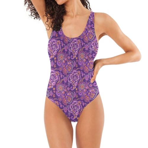 Traje de baño para mujer cachemira morada acuarela en U