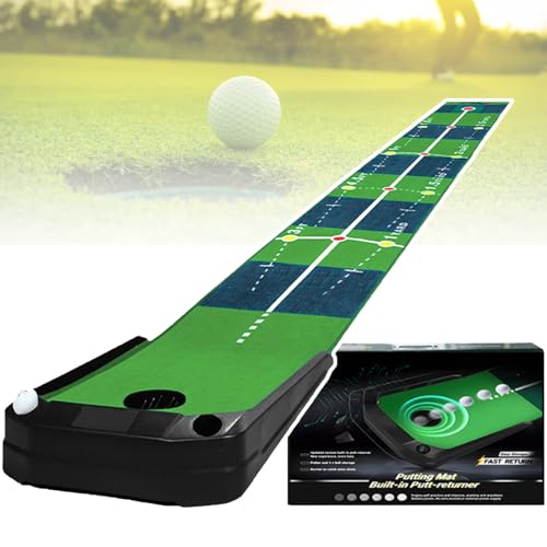 JINEKU Indoor Golf Putting Practice Mat for Adults and Kids, Electric Ball Return, Velvet Fabric, Golf Gifts for Home and Office, 3 Meters