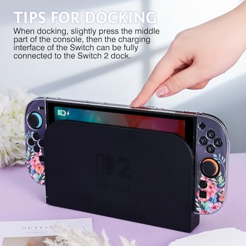 DLseego Protective Case Flower Floral Clear Switch 2 (2025), Detachable Joy-Handle Protective Case 2-Piece Split Full Wrap PC Hard Shell Anti-Scratch All-Round Protection Cover, Peach Blossom, Pink — view 4