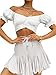 LYANER Women's Ruffle Short Sleeve Tie Up Back Crop Top Off Shoulder Bardot Blouse White Large