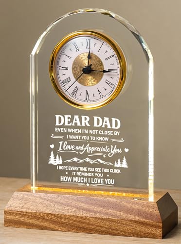 MakerTick Dad Gifts from Daughter Son, Father's Day Clock LED Wooden Base