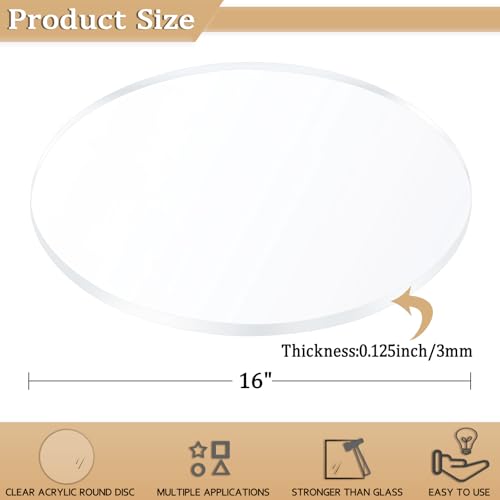 Image of 2 Pieces 1 /8 inch Clear Circle Acrylic Sheet, 16 Inch Diameter Plexiglass Sheet, Round for Cake Discs, Plexiglass Table Top, Acrylic Backdrops and DIY Display Projects Craft