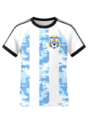 IIMMER Boys Girls Soccer Jerseys Short Sleeve Raglan Football Training Tee Shirt White Blue 12 Years