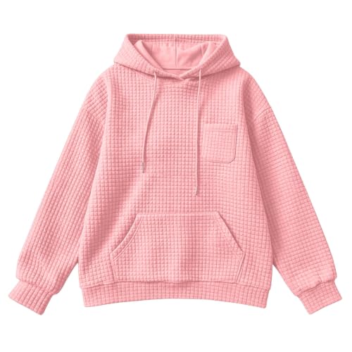 Aniywn Pink Hoodie Women Pullover Oversized Drawstring Waffle Sweatshirt - image 3