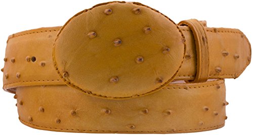 El Presidente Mens Buttecrup Ostrich Quill Print Leather Western Cowboy Belt Rodeo Buckle