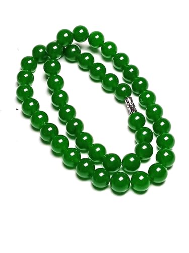 Collar de cuentas de jade verde natural de 10 mm hechas a mano para madre, 45,7 cm