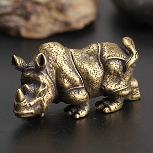 Mini Copper Rhino Sculpture Handmade Crafts Brass Rhinoceros Figurines Vintage Animal Statue Home Office Table Decor Ornament #TOP1