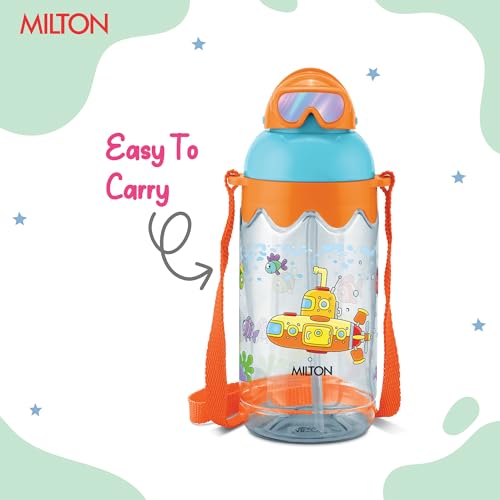 Image of MILTON Sage 450 Sipper PET Water Bottle for School Kids | Food Grade & BPA Free | Leak Proof & Durable | Easy to Carry Loop | Ideal for Home, School & Office Use, 445 ml, Orange