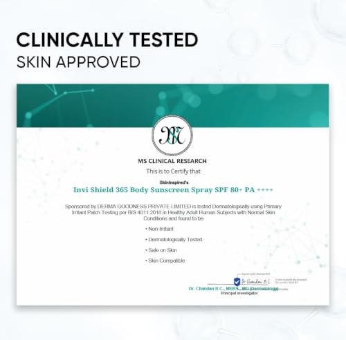 Image of SkinInspired Invi Shield 365 Body Sunscreen Spray SPF 80+ PA++++ | Ultra-Light, Quick-Absorbing, Non-Greasy Sun Protection | No White Cast, Water & Sweat Resistant | Broad Spectrum UV Defense | 120ml (Pack of 2)